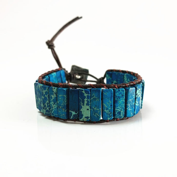 Unique Blue King Stone Bead Single Leather Wrap Bracelets