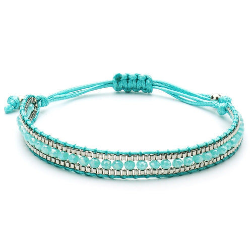 Bling Mixed Crystal Beads Single Leather Wrap Bracelet