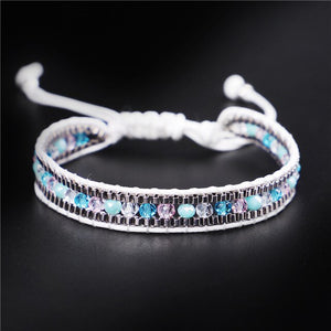 Bling Mixed Crystal Beads Single Leather Wrap Bracelet