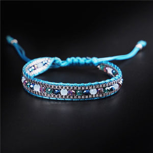 Bling Mixed Crystal Beads Single Leather Wrap Bracelet