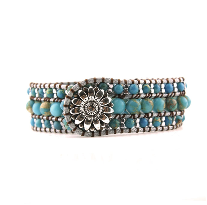 Top Quality Natural Stone 3 Layer Leather Bracelet