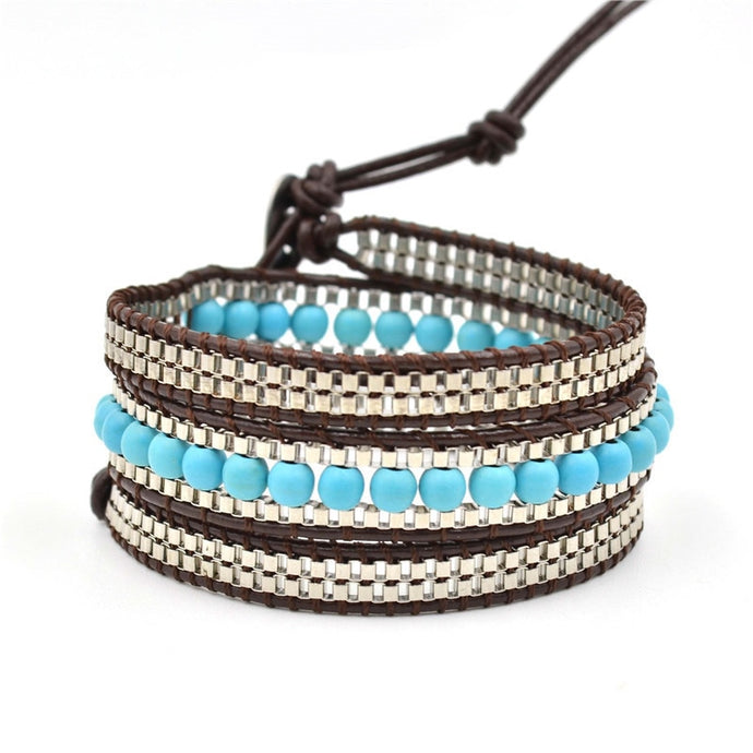 Triple Leather Bracelets & Bangles Blue Natural Stone