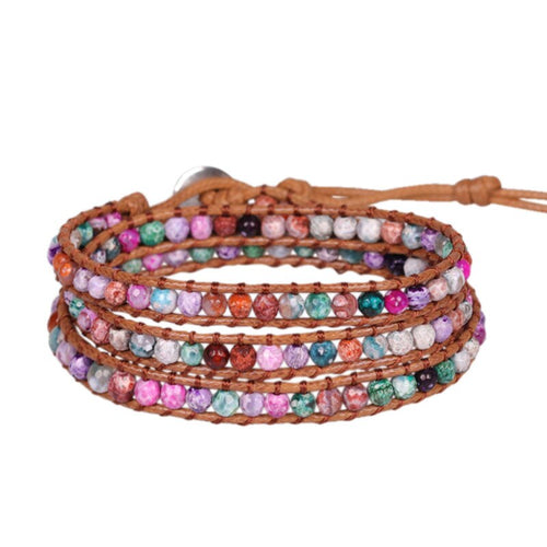 Leather Bracelet Jewelry Handmade Multi Color Natural Stone