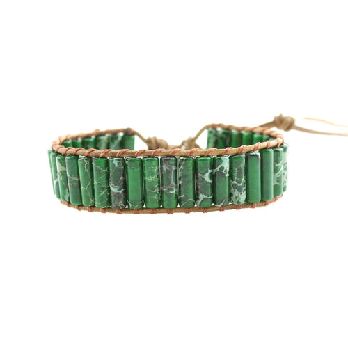 Leather Bracelets Green Natural Stones